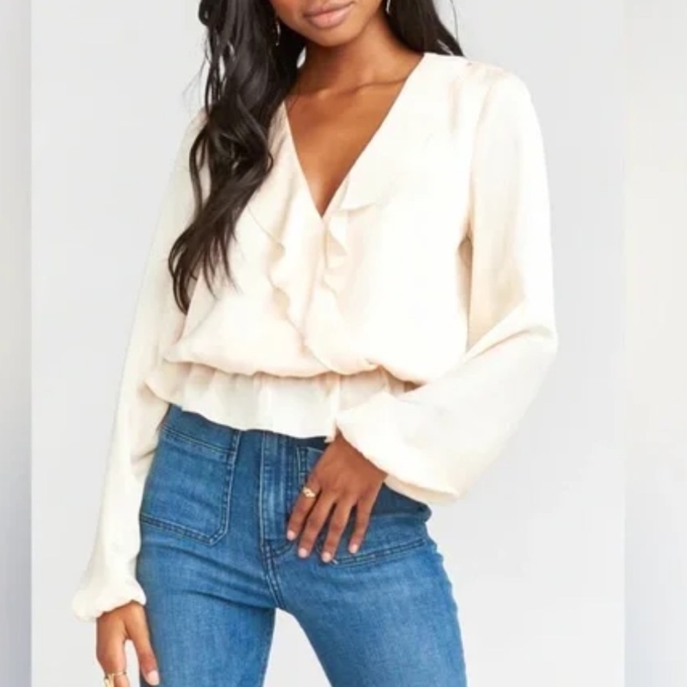 Show Me Your Mumu Brewster Top Blouse In Washed Satin Cream Size XSmall
